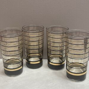 Culver Black Gold Collins Glasses Tumblers set of 4 MCM Mid Century Modern 22k